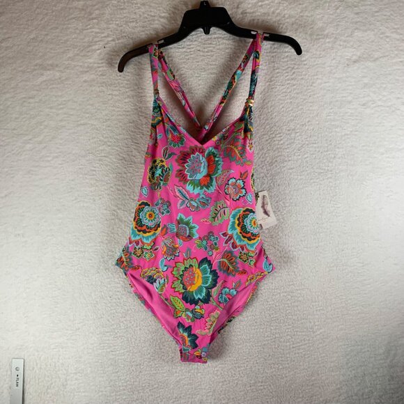 Jessica Simpson Women's Lip Gloss Rosies Bushes One-Piece Swimsuit Size M NWT - Picture 1 of 7